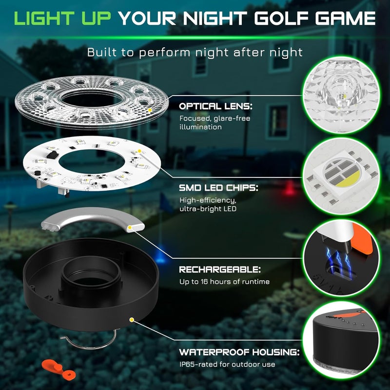 KINGTOP Rechargeable LED Golf Hole Light - Waterproof, Focused Illumination Lens, Remote-Controlled, Perfect for Backyard Night Golf Practice Putting Green Cup Lights, Camping, Outdoor Party - Image 2